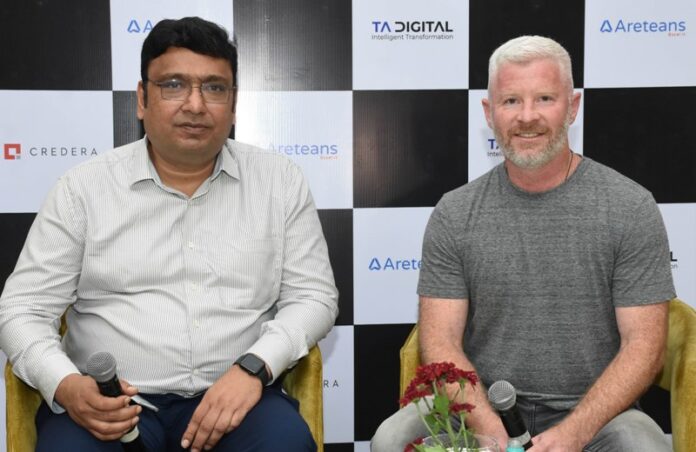 (L-R) Mahesh Agrawal, Chief Executive Officer, Areteans & Justin Bell, Global Executive Officer & President, Credera; announcing Credera kickstarting its India operations division & road map for the strategic partnership between Credera & Areteans, at a press conference today at Taj Deccan.