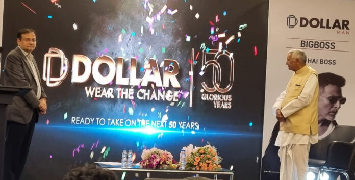 Mr Vinod Kumar Gupta, Managing Director, Dollar Industries Limited, Mr Din Dayal Gupta, Founder & Chairman Emeritus, Dollar Industries Limited at the press conference of the completion of 50 glorious years and unveiling the vision 2025 of Dollar Industries Limited.